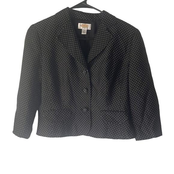 Talbots Women's Size 10 P Polka Dot Black White 3 Button Pea Coat Blazer - Picture 1 of 11
